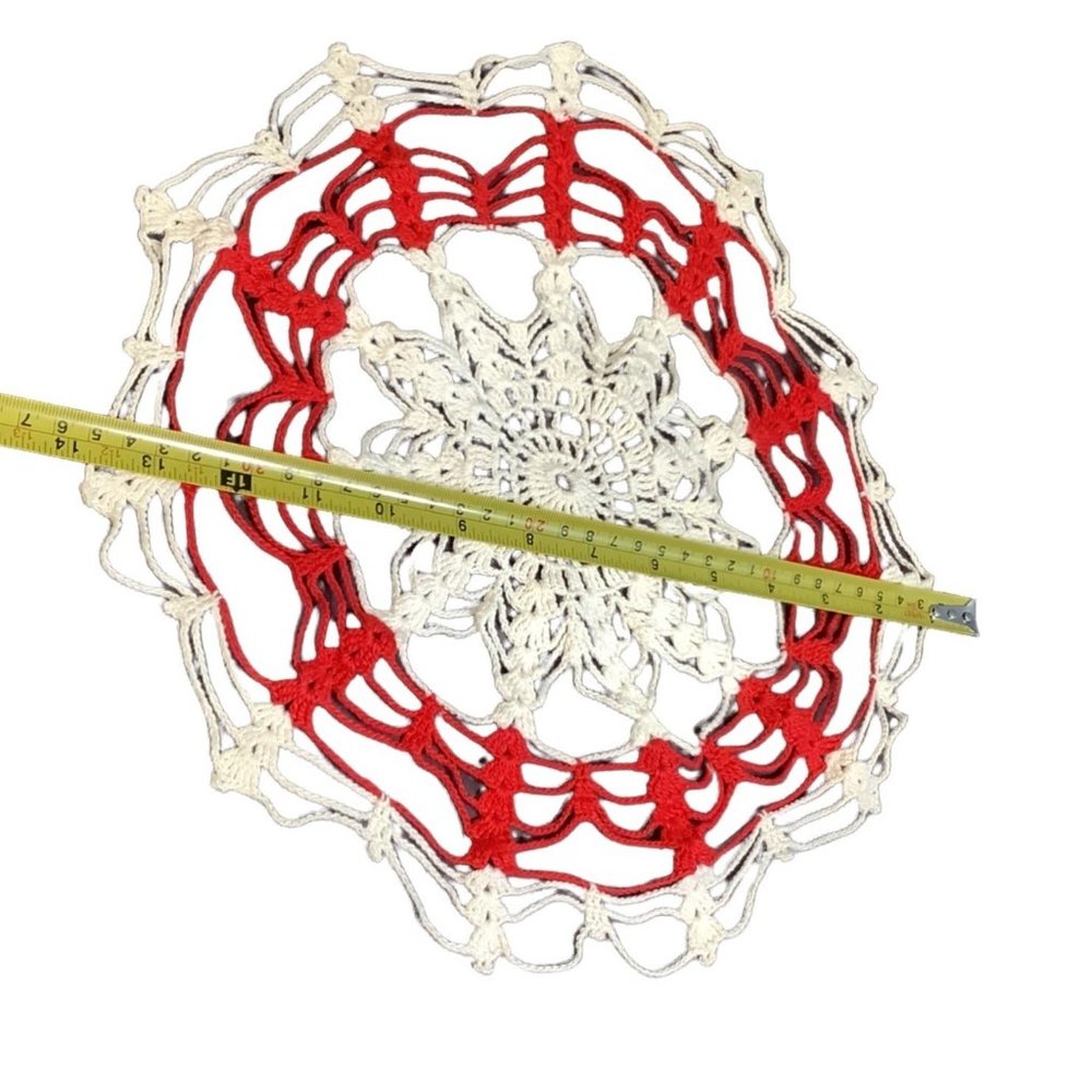 Handmade Doily Crochet Tablecloth  Round Red & White Elegant Table Mat Décor H - Picture 5 of 5